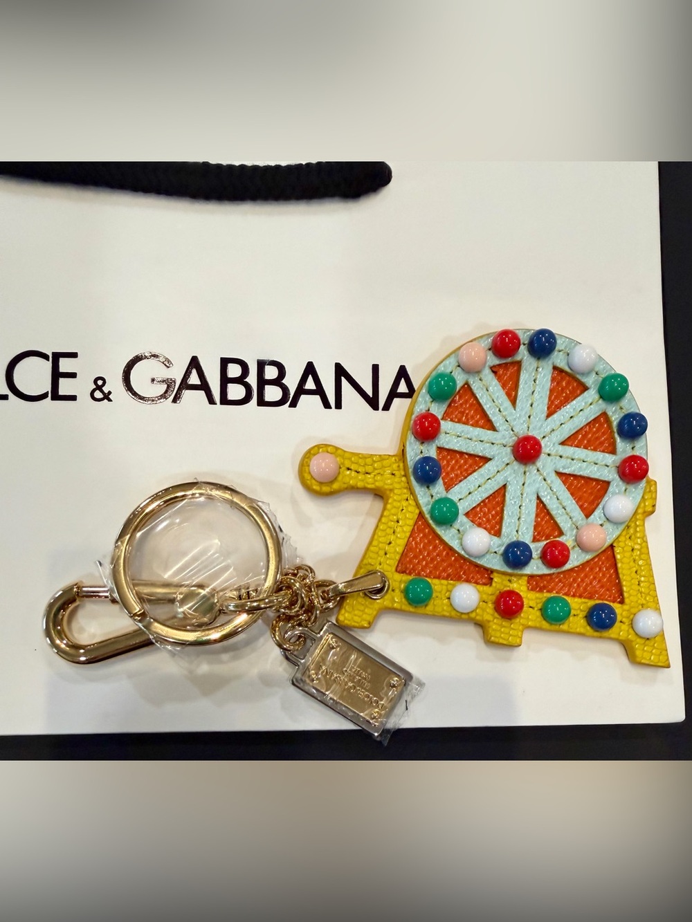 Dolce & Gabbana Yellow Multicolor Enamel Ferris Wheel Keyring Bag Charm - Picture 2 of 3